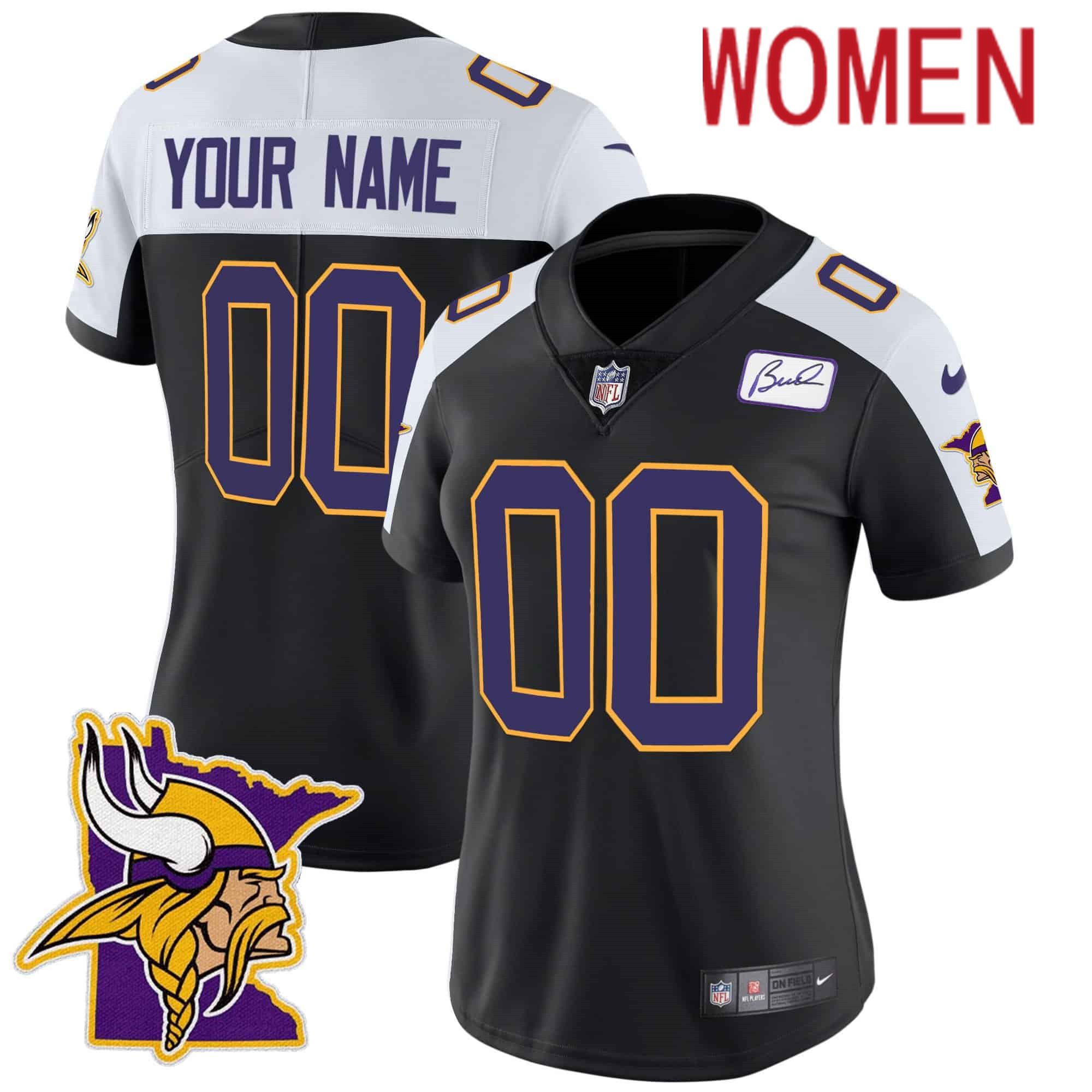 Women Minnesota Vikings Black 2024 Nike Patch Classic Limited Custom NFL Jersey